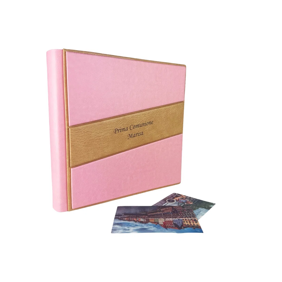 TriVin Art -Saturno- Álbum de fotos artesanal de piel sintética, varios tamaños y personalizable con grabado, ideal para cualquier evento. (Rosa)