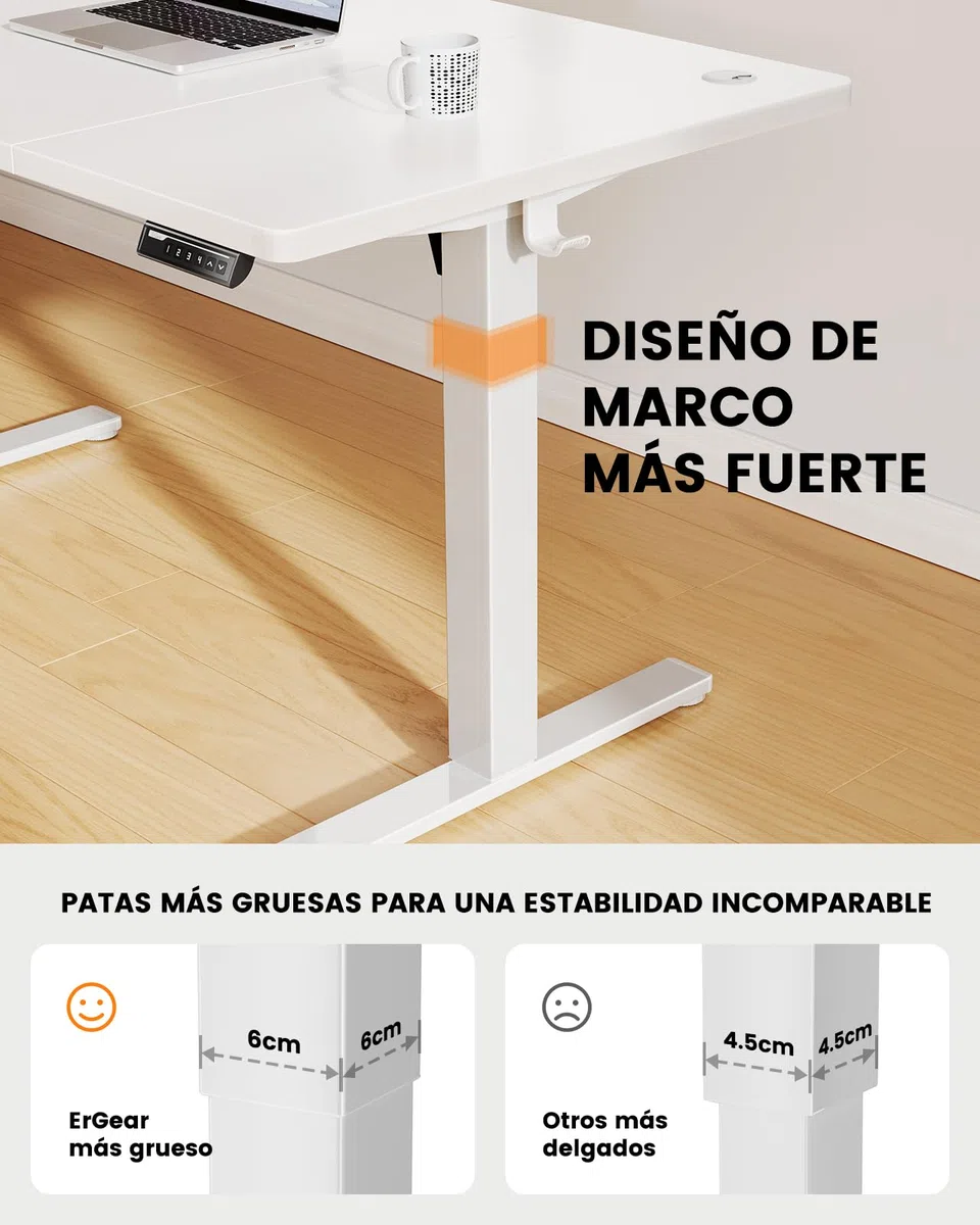 ErGear Escritorio Eléctrico en altura120x80cm,100KG de Capacidad de Carga Escritorio Ajustable con avanzado Motor sin escobillas,Robusto armazón metálico,Tablero de Cuatro Partes