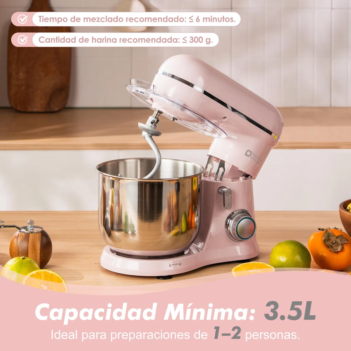Kitchen in the box Batidora Amasadora Mini 3.5L, Amasadora Pan y Repostería 800W, 10+ Velocidades con Pulso, Robot de Cocina Multifunción con Accesorios, para Principiantes y Cocinas Pequeñas