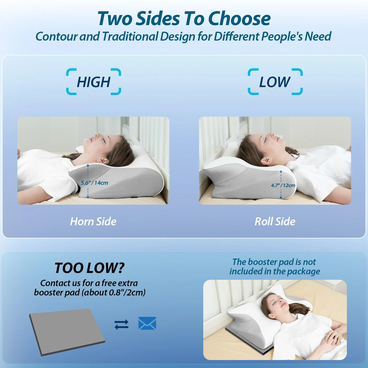HOMCA Almohada Cervical, 2 en 1 Almohada Ergonómico Espuma de Memoria Almohada Ortopedica con Funda Refrescante para Soporte de Cabeza/Cuello/Hombro, Relajación y Alivio del Estrés