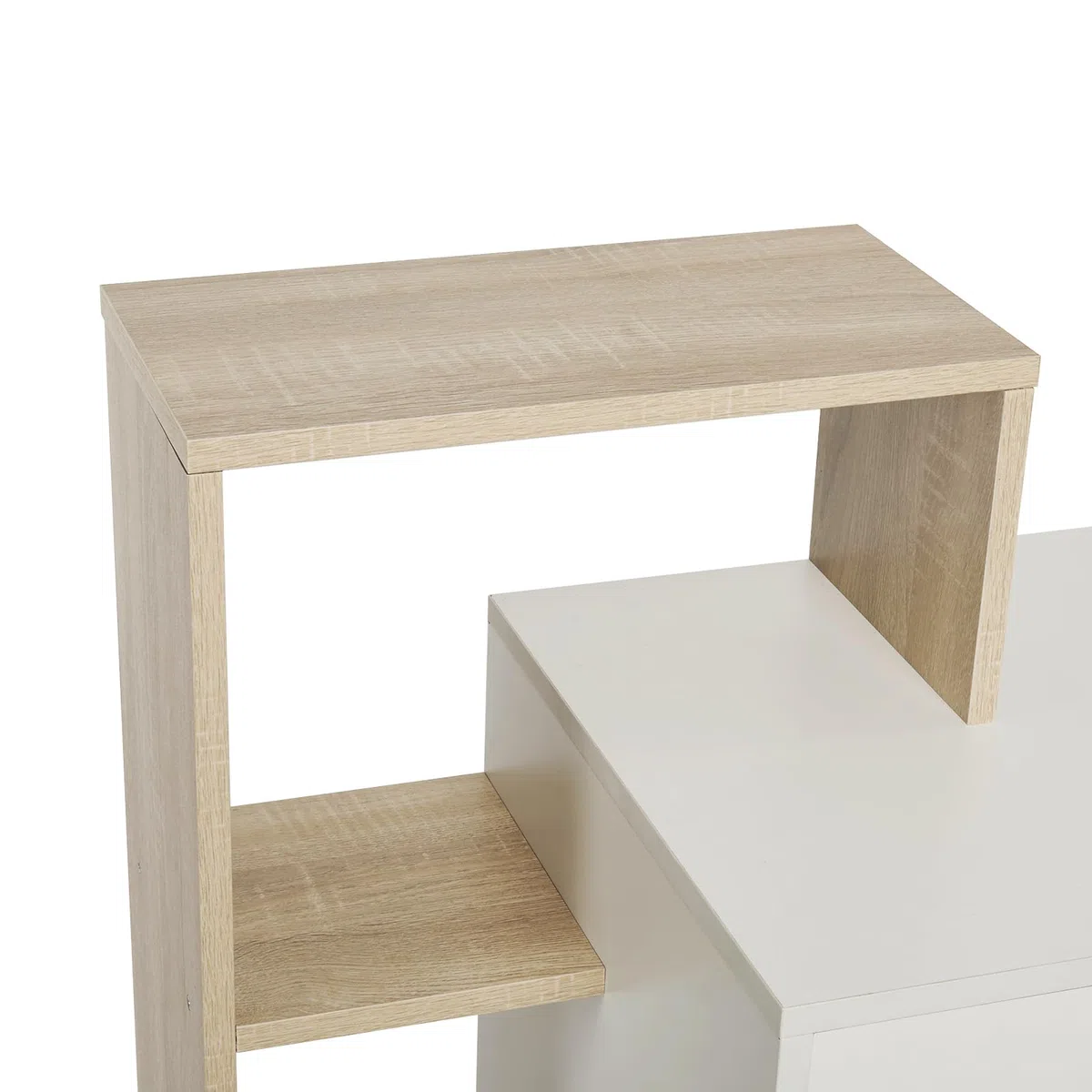 Mondeer Escritorio, Mesa de Ordenador con Estante de Almacenamiento de 3 Niveles, Ahorro de Espacio, para Oficina Estudio Estación de Trabajo, 110 x 40 x 92 cm, Blanco y Roble