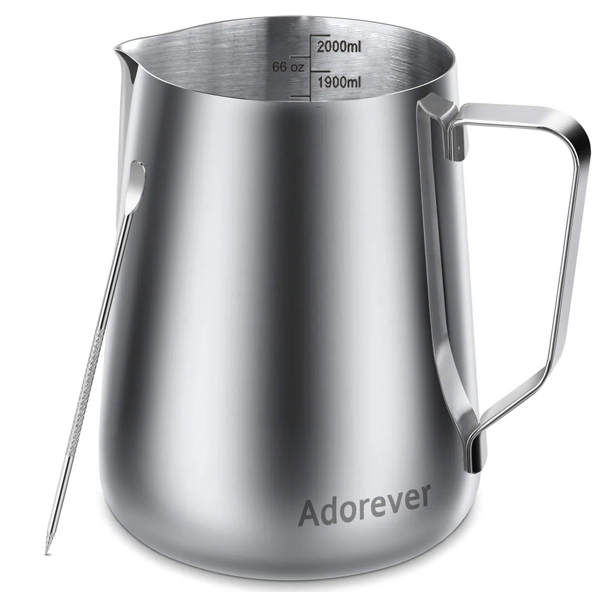 Jarra para espuma de leche de 350 ml, 600 ml, 900 ml, 1500 ml, 2000 ml, de acero inoxidable, para decoración barista de café con leche, capuchino - Jarra espumadora con lápiz para latte art