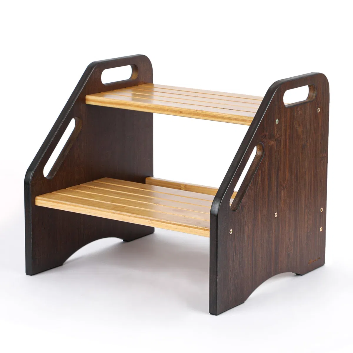 StrongTek Taburete 2 Escalones de Bambú Compacto Baño | Escalera versátil de bambú ahorra espacio con peldaños antideslizantes, perfecta para niños y adultos en el hogar