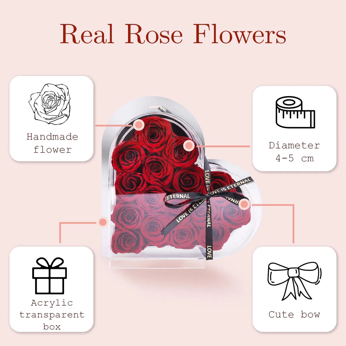 16 Piezas Rosa Eterna Hecha a Mano Rosa Preservada Caja de Regalo Rosas Nunca Marchitas Flor Eterna para el Amante Regalo para Ella en el día de San Valentín día de la Madre