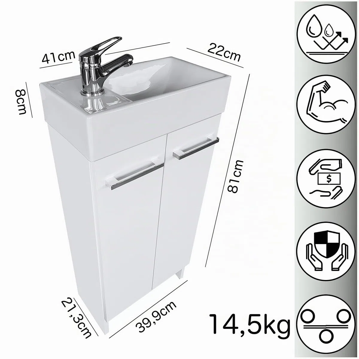 Muebles de baño con Lavabo 81 cm x 40 cm x 22 cm, Mueble baño auxilia - Mueble baño con Lavabo 40 cm, estanteria baño (Blanco)