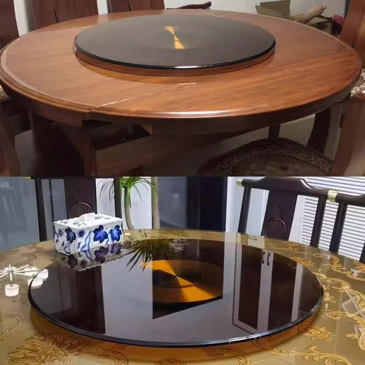 Bandeja giratoria para servir, centro de mesa redonda de vidrio templado resistente, diseño antideslizante para compartir fácilmente los alimentos