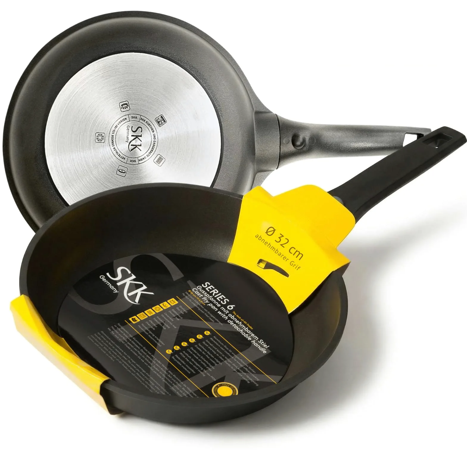 skk 14432 Serie 6 Plus - Sartén de hierro fundido (apta para inducción, mango extraíble, sartén de aluminio fundido a mano, revestimiento antiadherente)