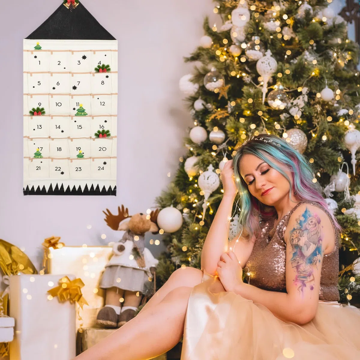 VICASKY 2piezas Bolsa De Almacenamiento Colgante De Navidad Bolsillos Organizador Multifuncional Para Pared Decoración De Adviento Para Adultos Para Mantener Orden Adornos y Pequeños