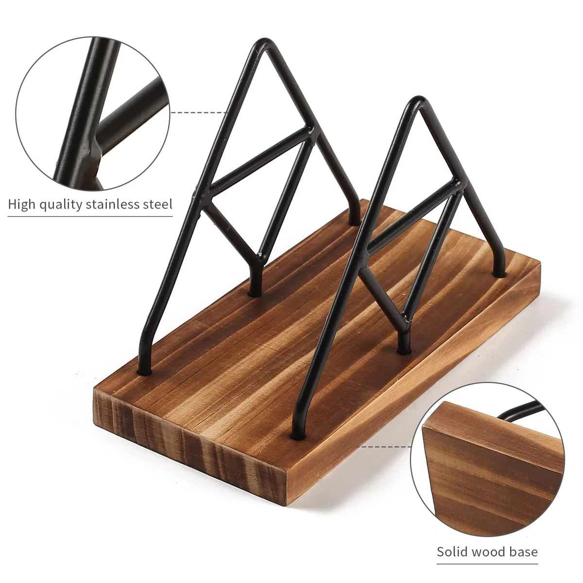 Almacenamiento de servilletas de madera, 1 soporte de servilleta de mesa negro con alambre de metal negro para interiores y exteriores, decoración de cocina