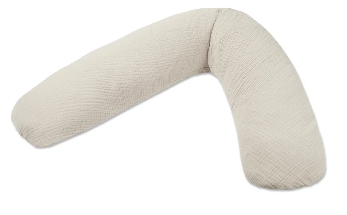 Theraline Almohada Embarazada XXL Dodo Pillow by Cojin Lactancia Bebé con Funda de Muselina de Algodón 180 cm - Relleno de Perlas EPS - Sin Sustancias Nocivas - Lavable a Máquina - Beige