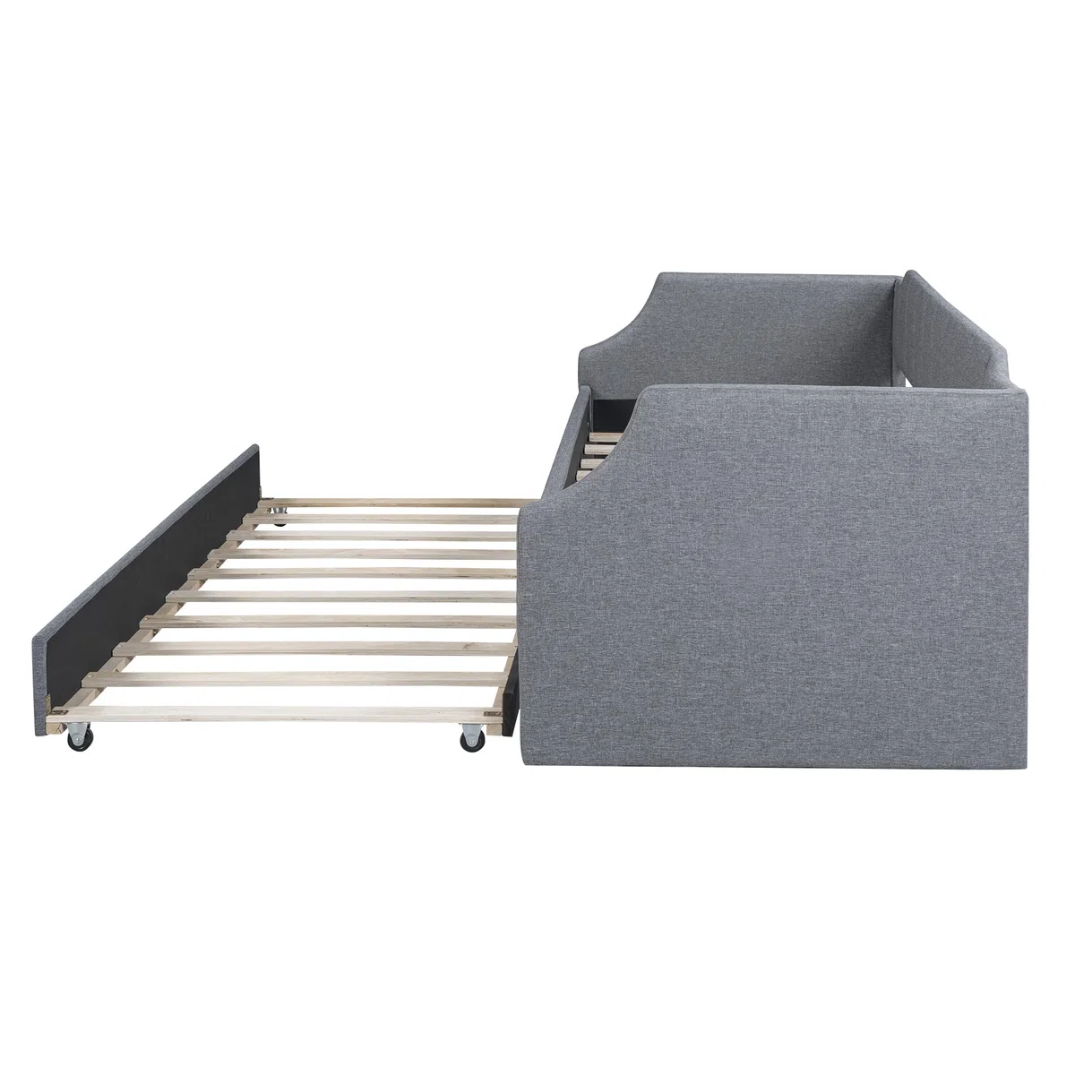 Azkoeesy Sofá Cama tapizado con Cama Nido, 90x200 cm, Cama Doble, Cama de Invitados, para niño y Adulto, máx. 120 kg, Funda de Lino, Color Gris (sin colchón)