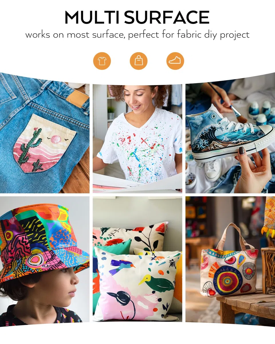 Nicpro 18 colores pintura textil permanente y lavable (250 ml/botella). pintura para tela suave para ropa, no tóxica, ideal para manualidades, camisetas, zapatos, jeans, bolsos y lienzos