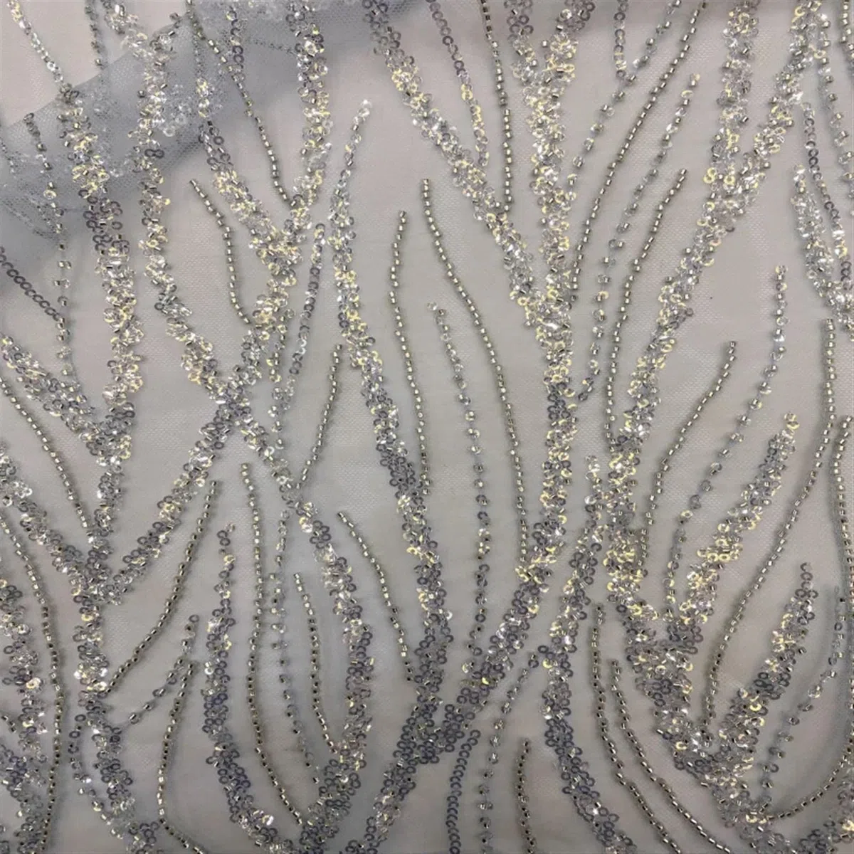 5 Yards Embroidered Tulle Lace Fabric | Tube Lace With Silver Beads 3cm Sequins Multicolor For Sewing(Light Blue)