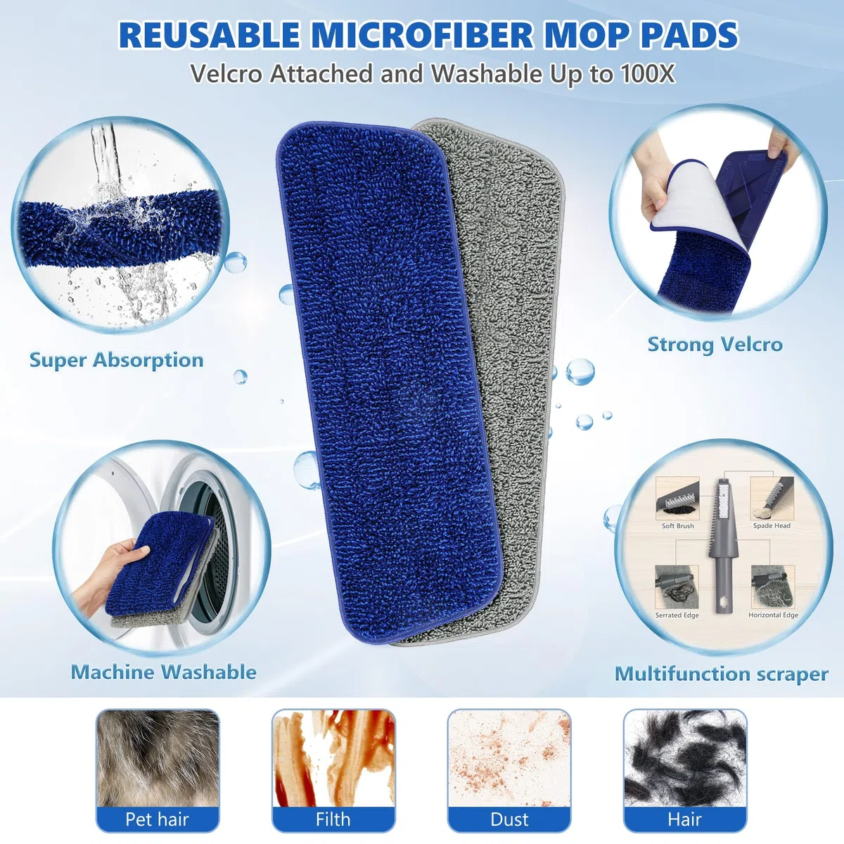 BPAWA - Mopas de pulverización para limpiar suelos, mopa de microfibra para suelos duros con pulverizador, mopa plana y seca para suelos laminados, azulejos de madera, vinilo, con 4 almohadillas