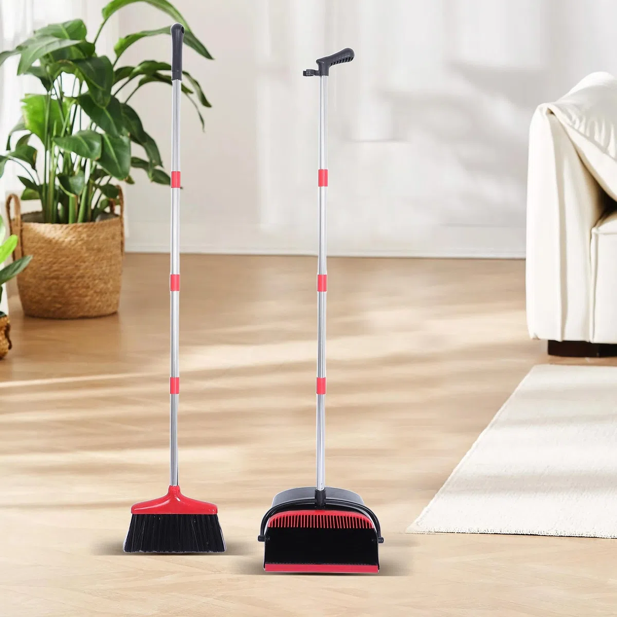 ibasenice Juego de Escoba y recogedor con Mango Largo de 137 cm (54"), Escoba y recogedor de pie para el hogar, la Cocina y la Oficina. El Cuenta con Dientes autolimpiables para Recoger el