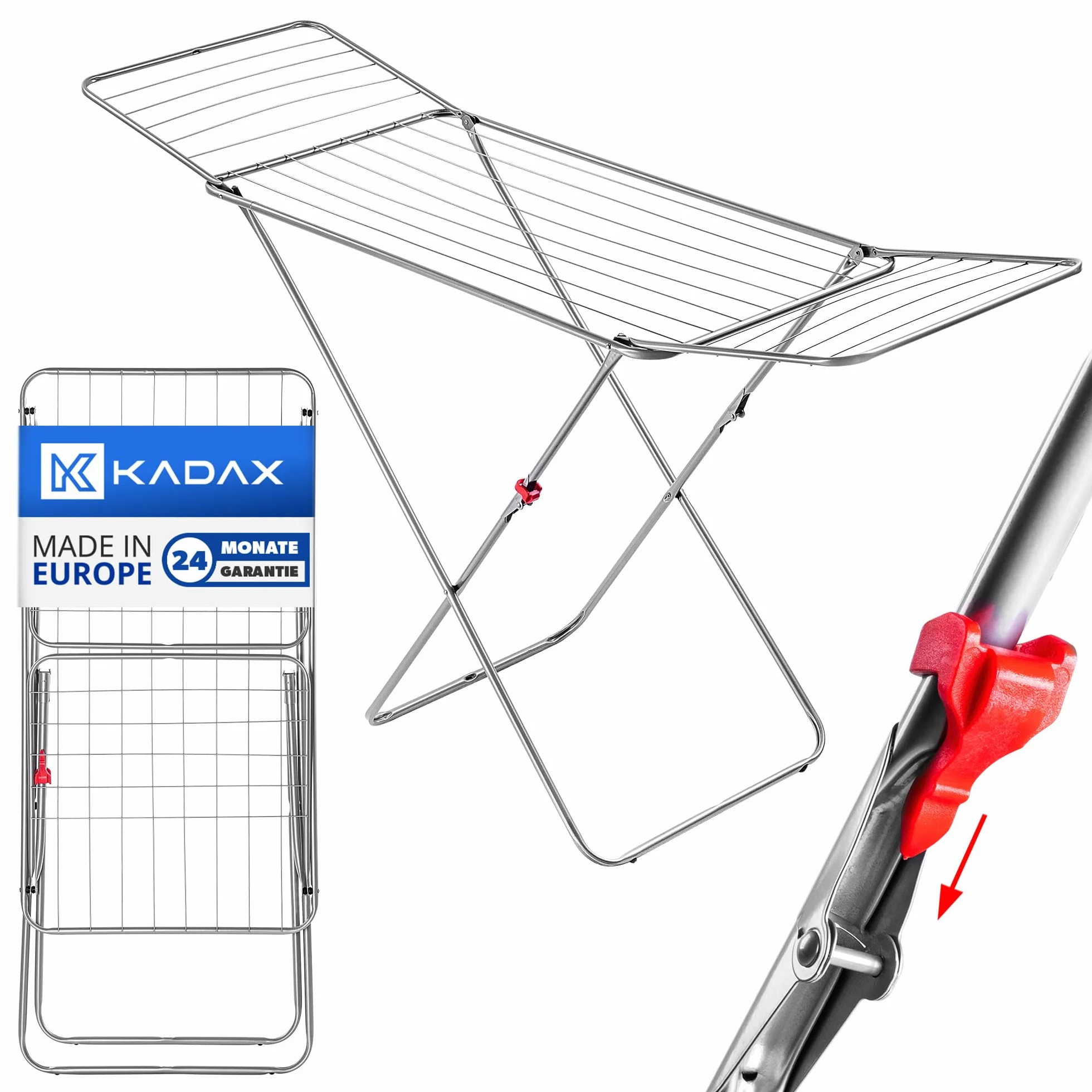 KADAX Tendedero Plegable de Acero Resistente con Alas Laterales e Pies Antideslizantes para Secar Ropa de Manera Eficiente (Plata, 171 x 51 x 97 cm)