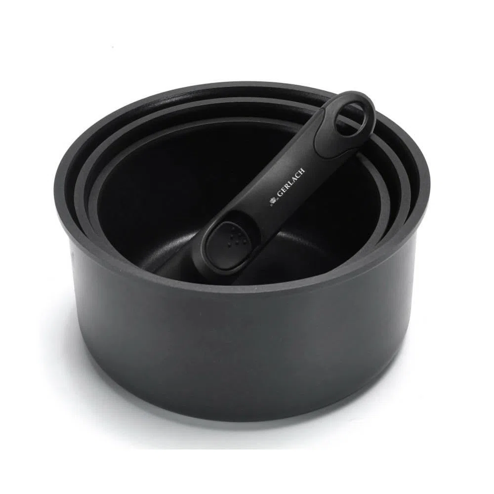 Gerlach Juego de ollas de cerámica inteligente, juego de ollas con revestimiento cerámico, mango desmontable, inducción eléctrica, estufas de cerámica de gas 16 cm 18 cm 20 cm negro