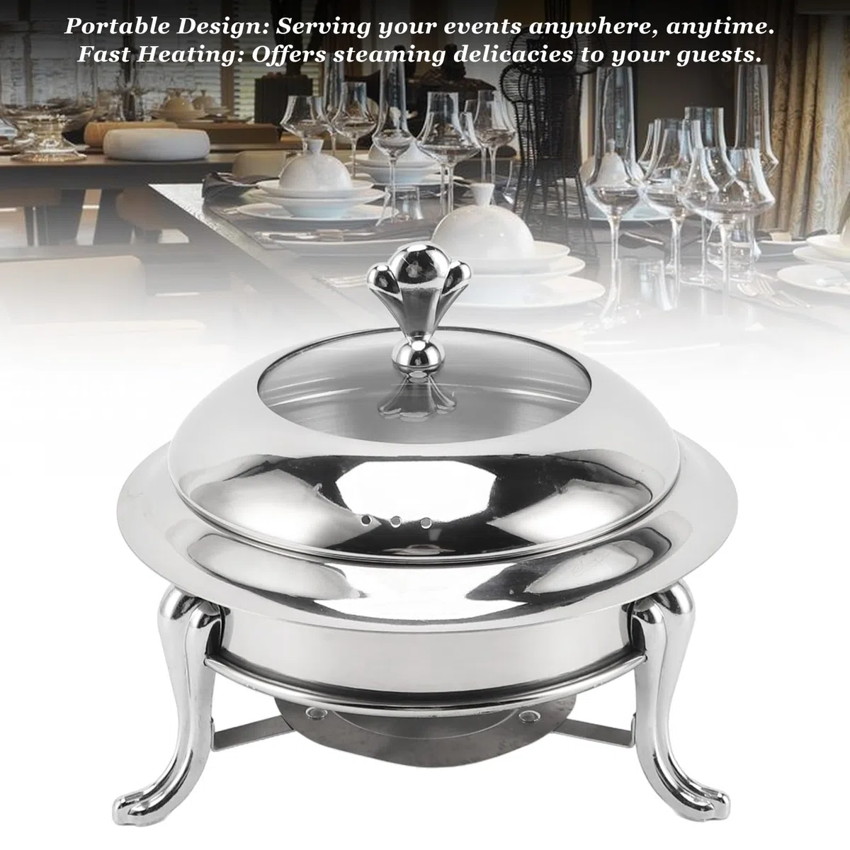Juego de Buffet para Chafing Dish, Calentador de Buffet Redondo Portátil con Tapa, Calentador de Comida de Catering de Acero Inoxidable para Fiestas, Bodas, Cumpleaños (22cm)