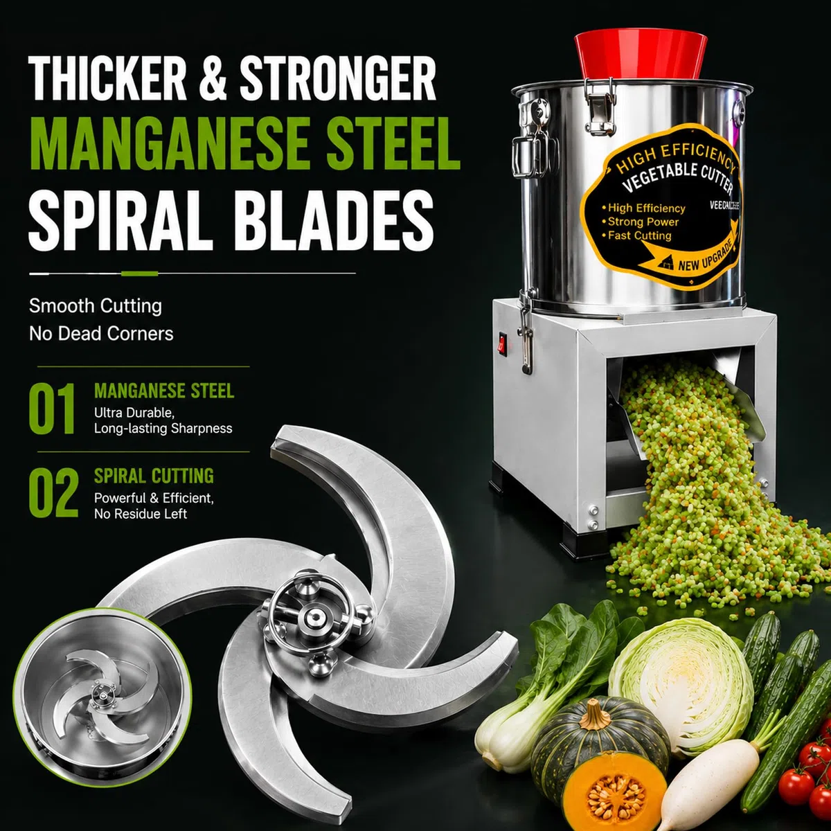 Picadora Eléctrica Comercial De Verduras, Procesador De Alimentos Multifuncional De Acero Inoxidable, Con Boca De Entrada Ancha De 32 Cm; Trituradora De Alimentos Para Aves Y Repollo 2200W