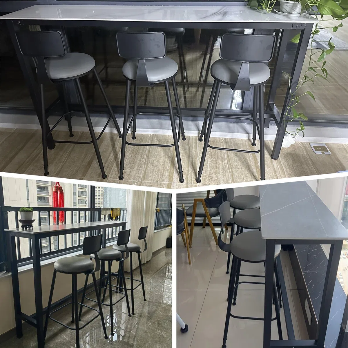 Moderna mesa de bar alta para el hogar,Mesa de Bar Rectangular Estrecha,Tablero de piedra sinterizada, superficie amplia, diseño robusto,Se aplica a sala de estar balcón.(Wit,160*40*105cm)