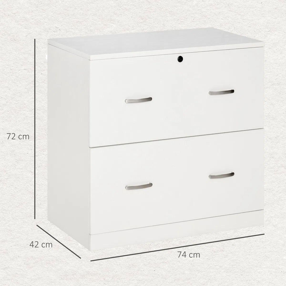 Vinsetto Cajonera de Escritorio con 2 Cajones Cajonera de Oficina con Guías para Carpetas Colgantes para A4 Cerradura y 2 Llaves para Estudio Salón 74x42x72 cm Blanco