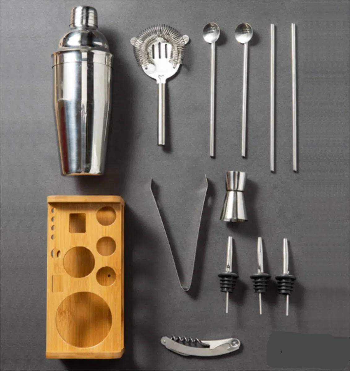 Coctelera Profesional Juego De Coctelera Mezcladora De Coctelera De 12 Uds., Juego De Utensilios De Bar, Juegos De Barras De Acero Inoxidable, Herramientas De Barman con Soporte Kit Coctelería