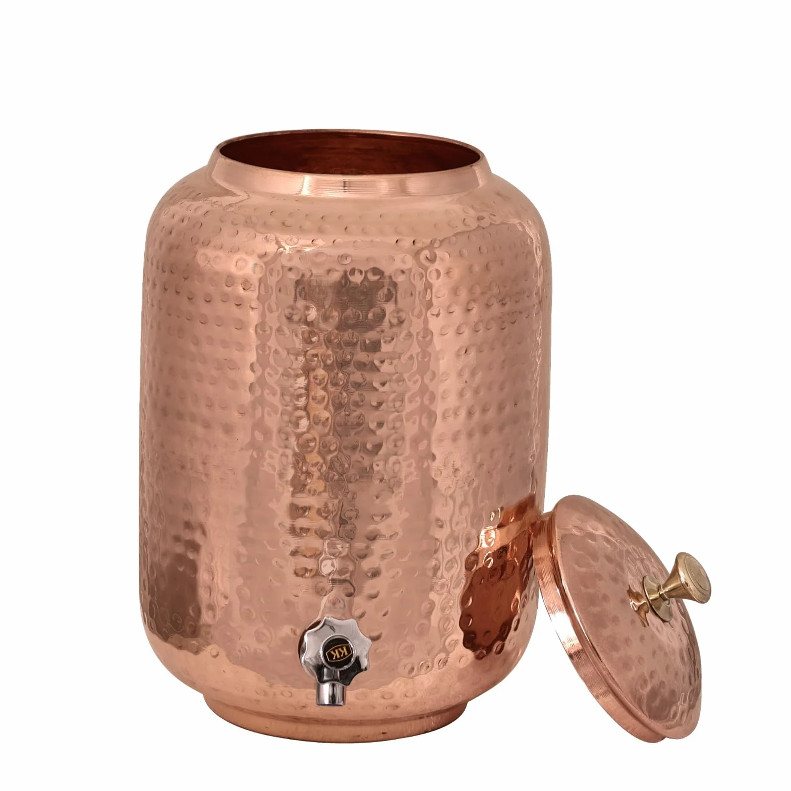 Dispensador de agua de cobre de 8 litros y 2 vasos con juego de botellas de agua, martillado a mano, solución de hidratación ayurvédica