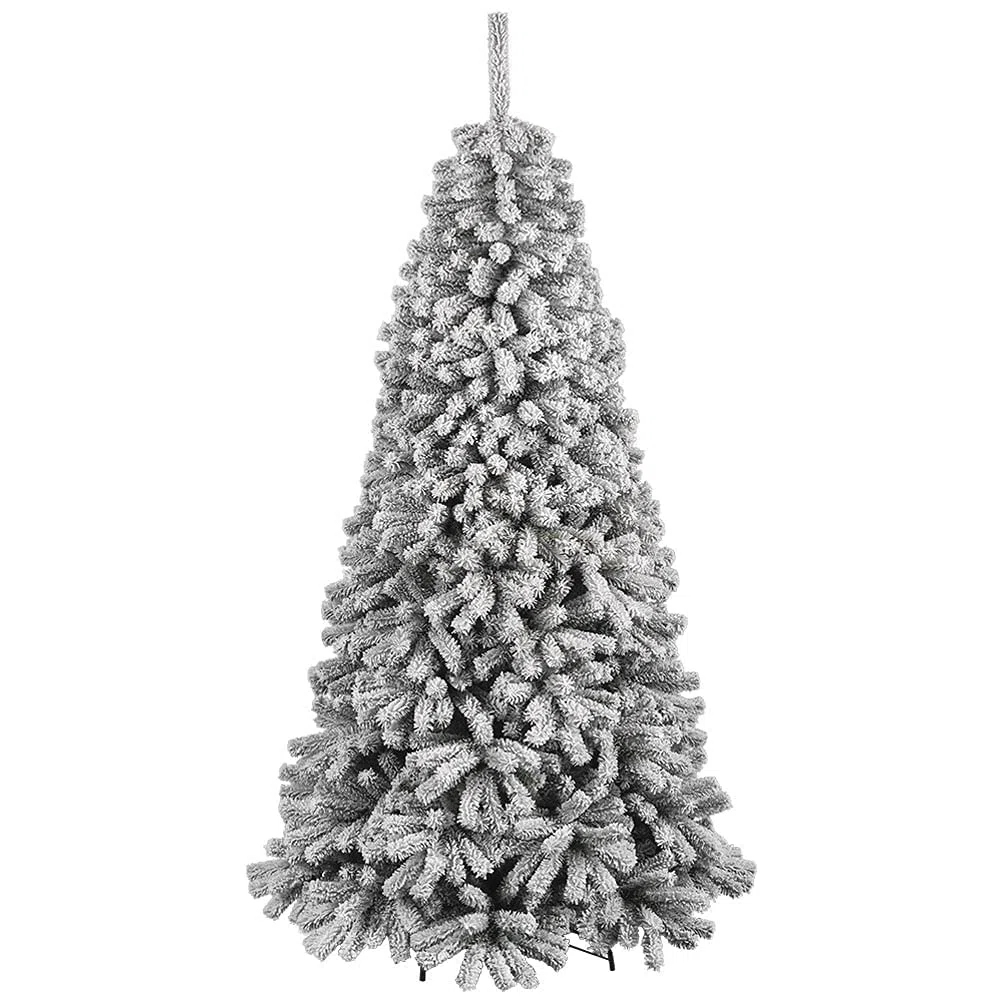 BAKAJI Árbol de Navidad Danubio Super Grueso Pino Verde Nevado Base Cruz de Hierro Plegable Ramas con Nieve Fácil Montaje Apertura Paraguas (180 cm)