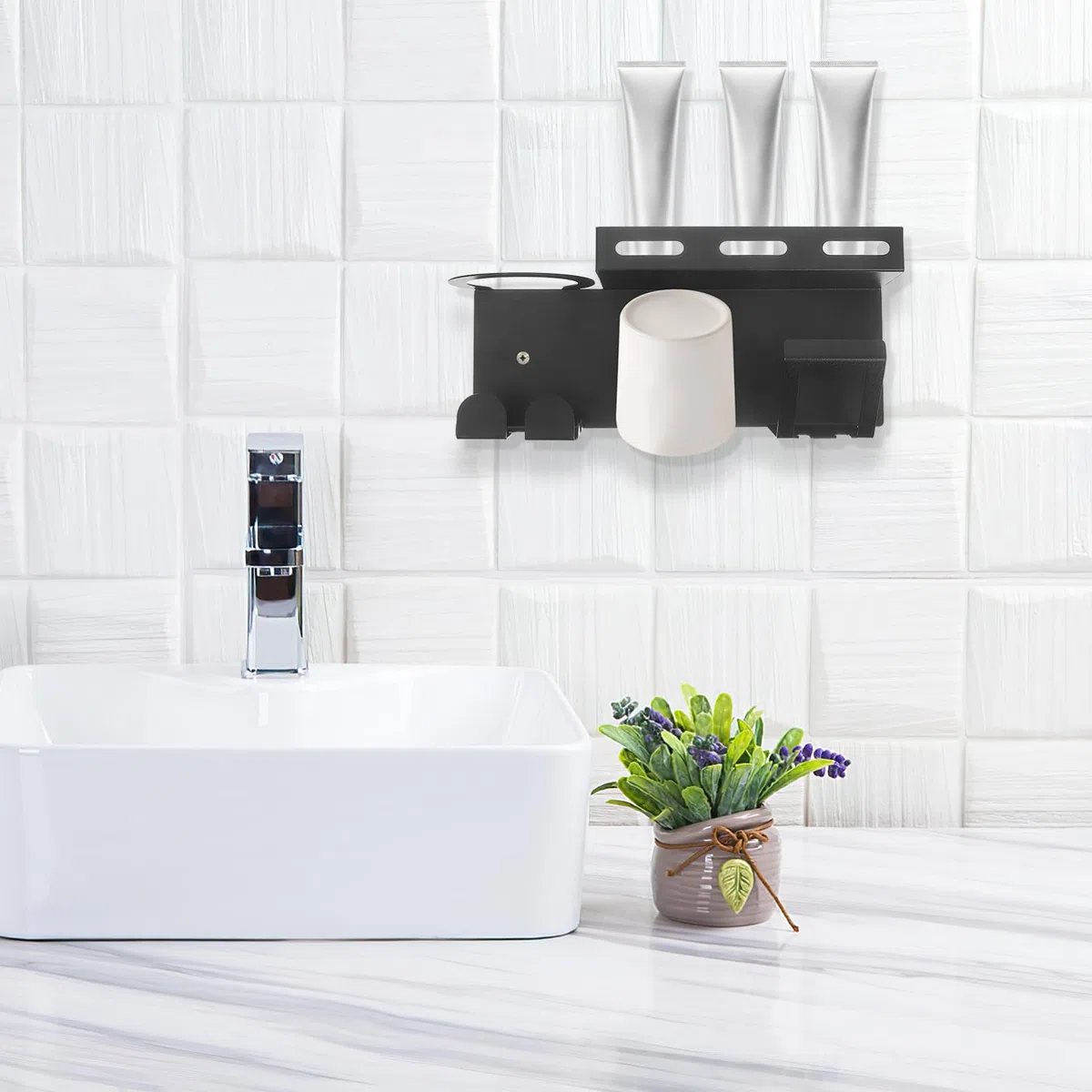 Soporte De Cepillo De Dientes Inoxidable Organizador Estante De Almacenamiento para Cepillos y Pasta De Dientes Diseño De Pared Instalación y Múltiple