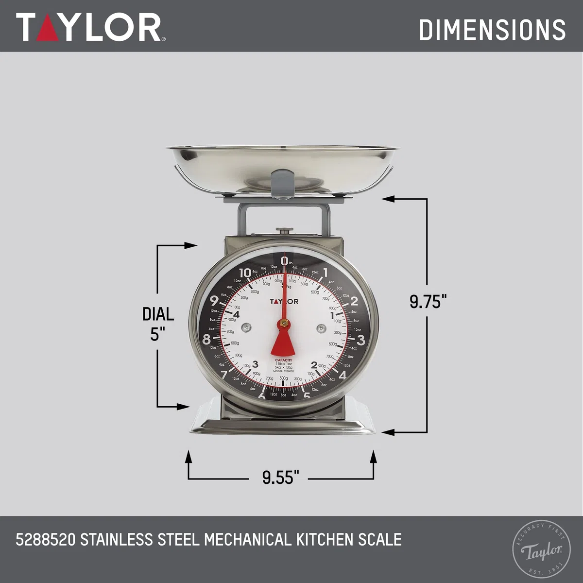 Taylor Precision Products Mechanical Kitchen Weighing Food Scale Weighs up to 11lbs, Measures in Grams and Ounces