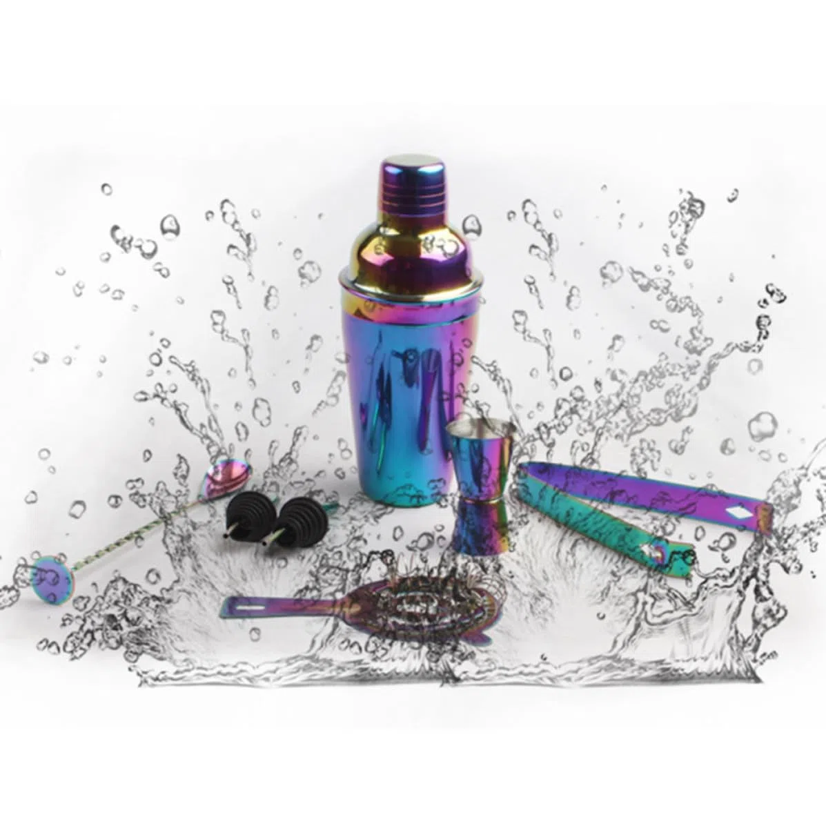 Kit Coctelera Profesional de Acero Inoxidable Sello y Accesorios 750ml 8 Piezas para Bar y Fiesta