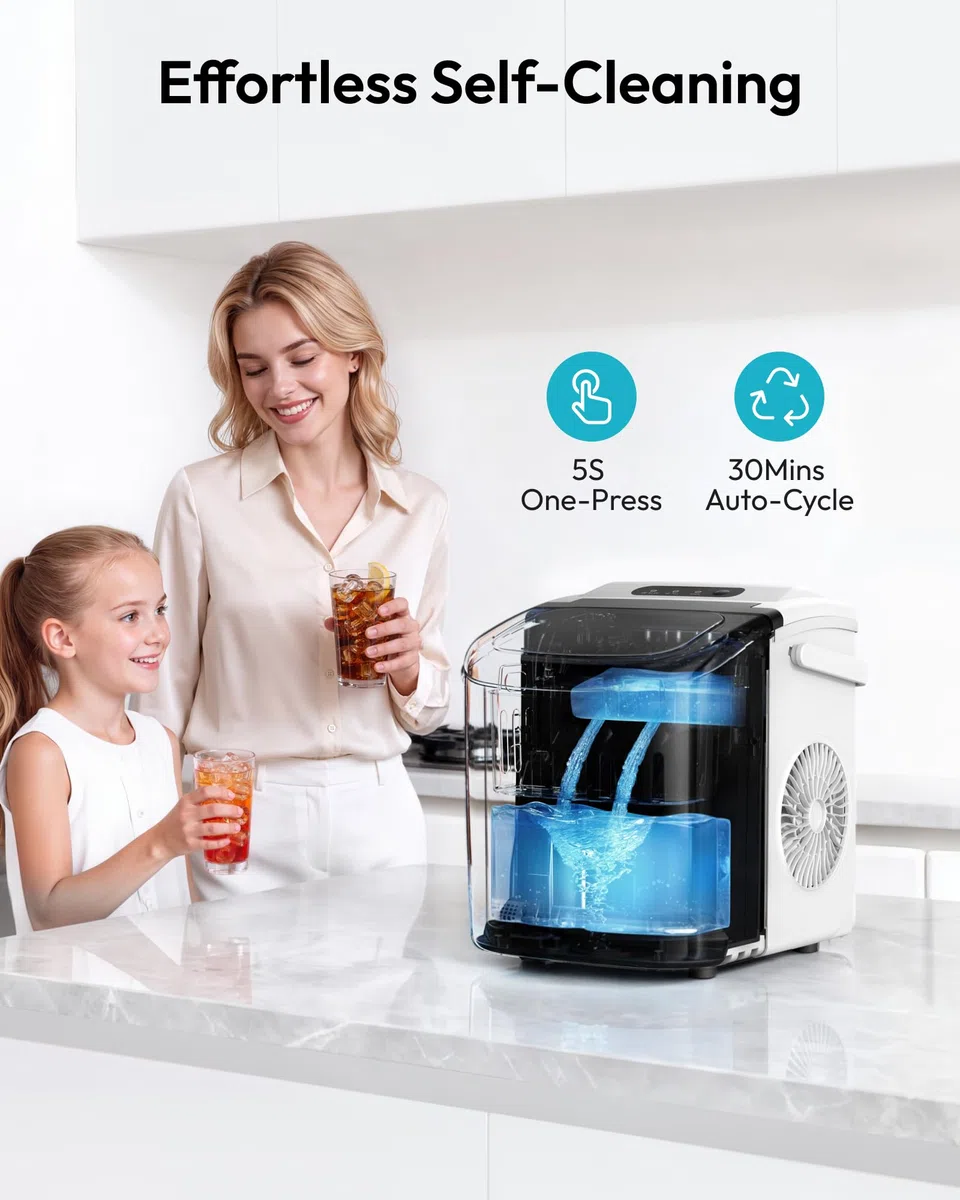 EUHOMY Máquina de cubitos de hielo de acero inoxidable, 24 cubitos de hielo en 13 minutos, 24 kg/24 h, máquina de hielo autolimpiable de 3,2 L con pala de hielo y cesta Blanca