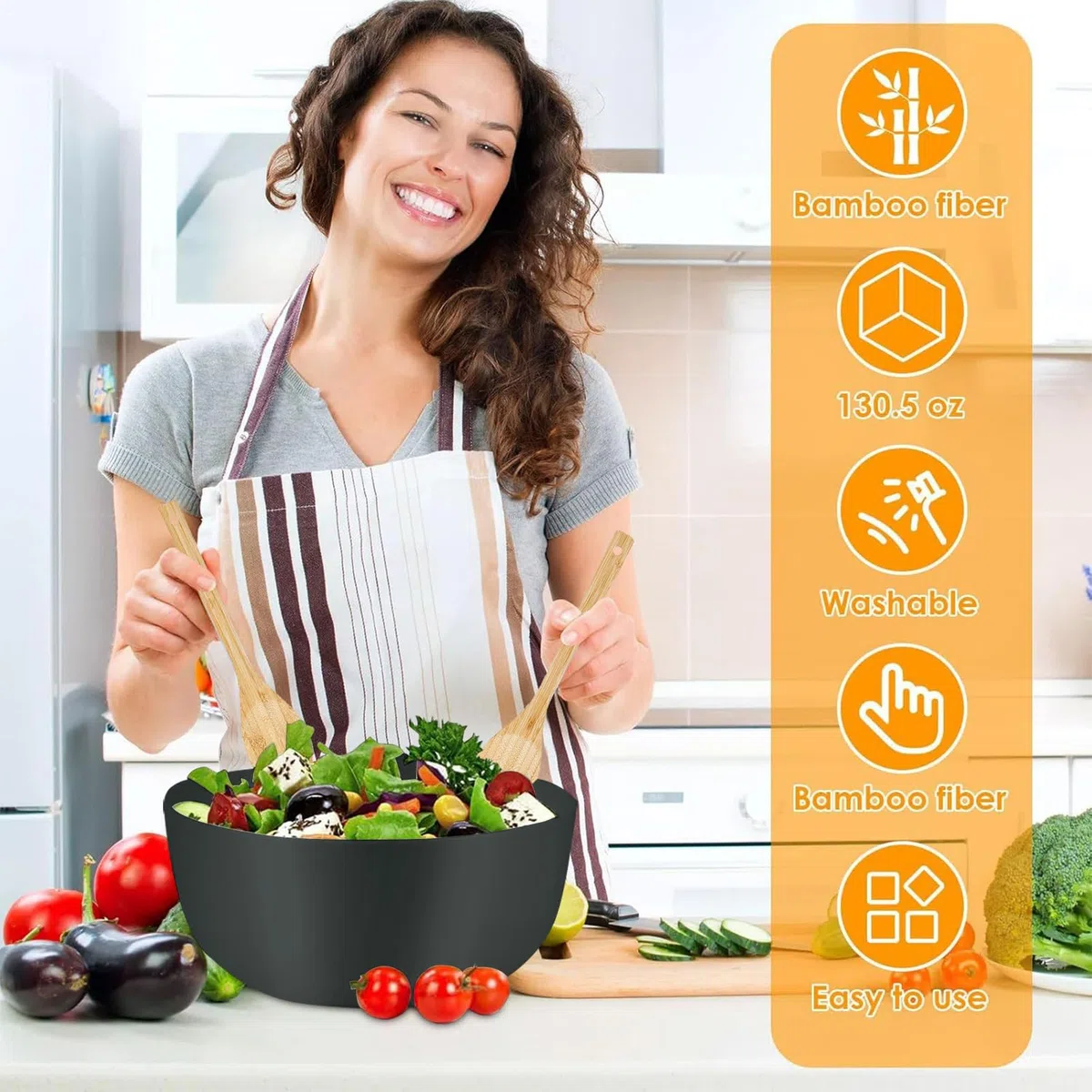 Genérico Ensaladera Ensaladeras De Madera Vajilla Cuchara Tenedor | Ensaladera Frutas Tapa Para Frutas Verduras Aperitivos Almuerzo Cena Preparar Mezclar Cocinar Cereales