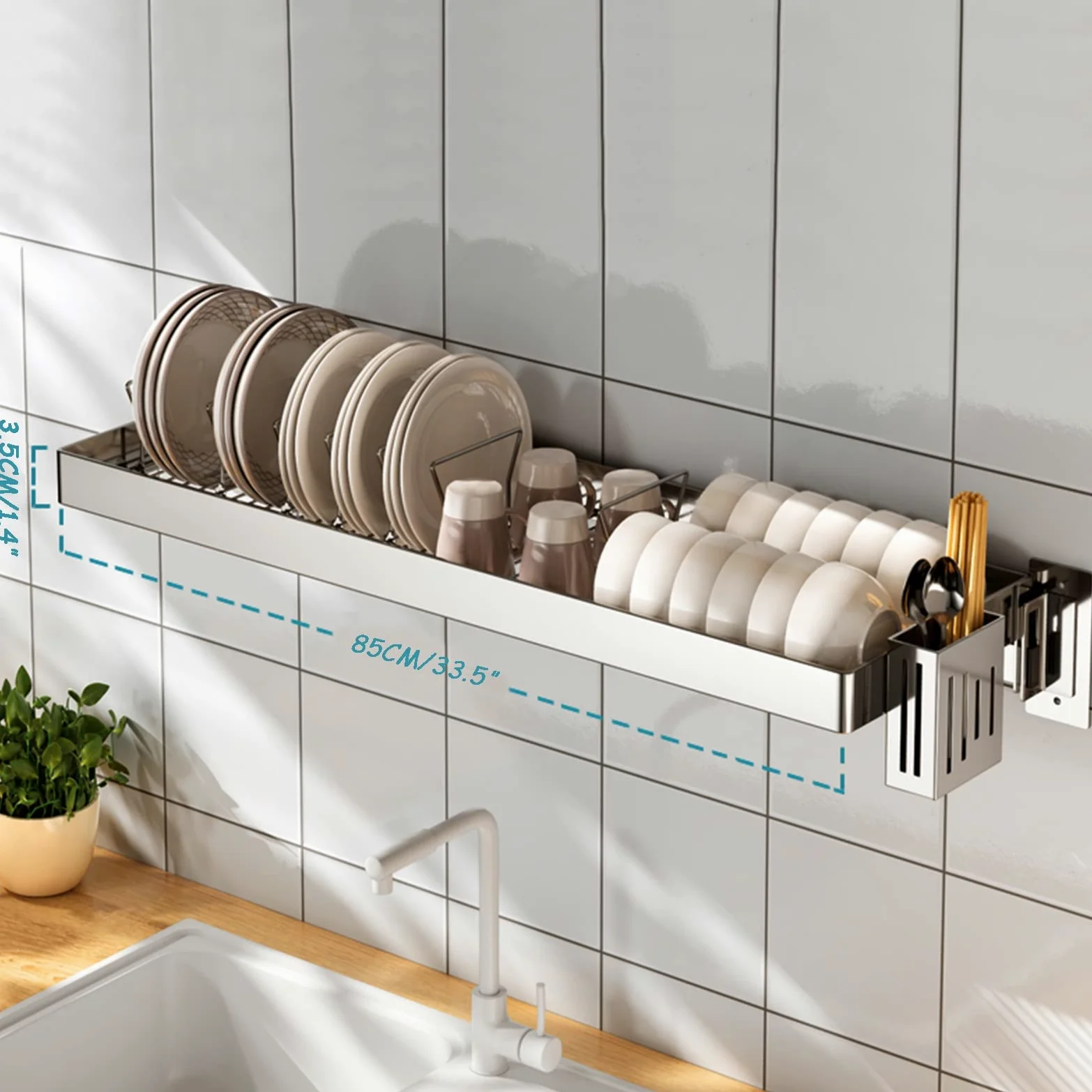 Escurridor de acero inoxidable montado en la pared para fregadero de cocina, ajustable, 55 cm, 95 cm, ahorro de espacio, 85 cm para un secado y nización eficientes