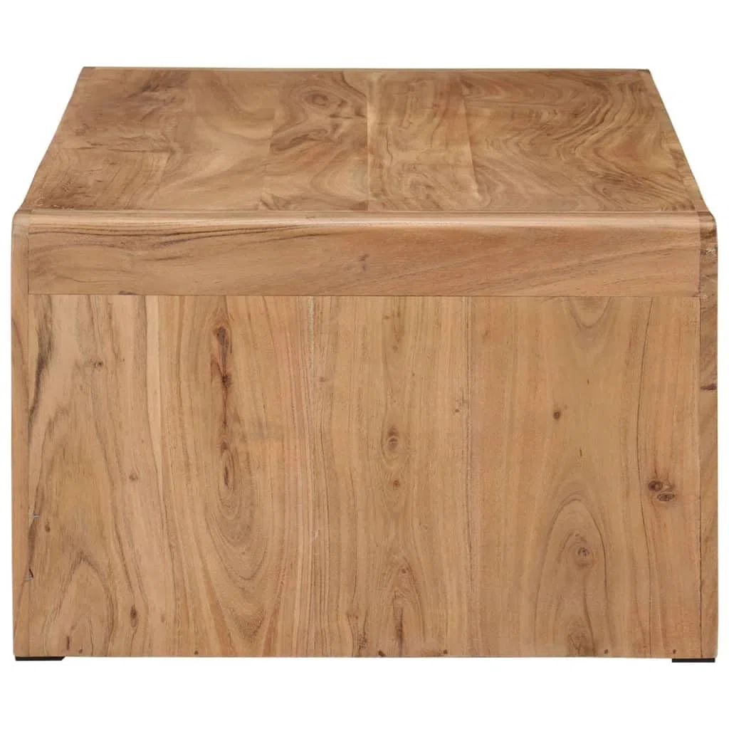 Mesa de centro de madera maciza de acacia, 110 x 55 x 35 cm, mesa auxiliar con estante y cajón, estilo rústico, para sofá, salón, oficina, rústica y funcional