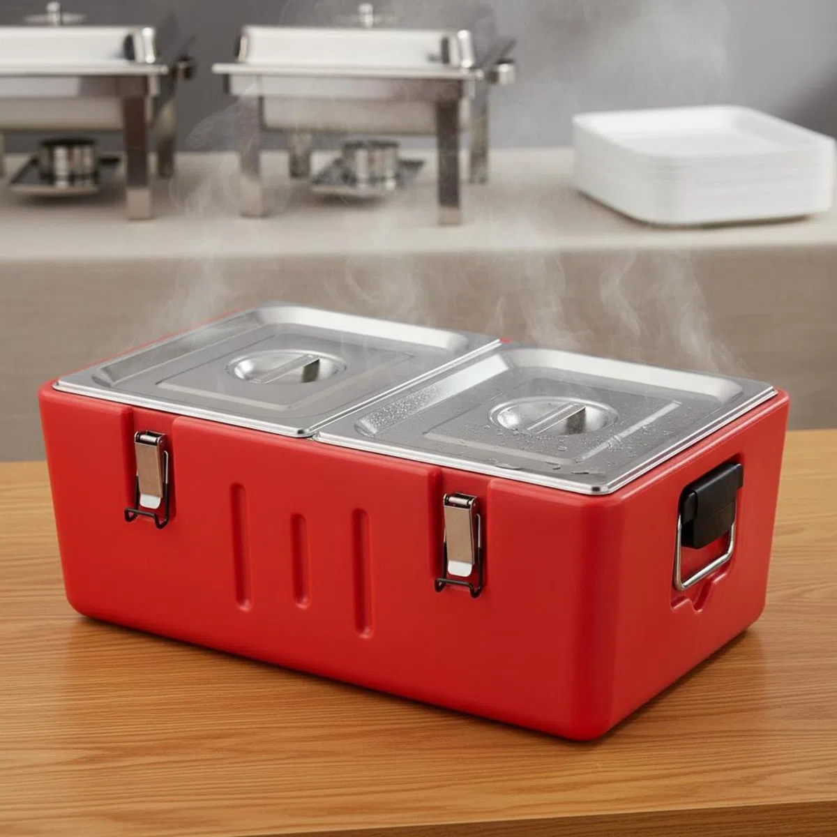 Contenedor Isotérmico 3 Compartimentos Gran Capacidad Calentador de Alimentos Portátil para Restaurantes, Ocasiones, Picnic