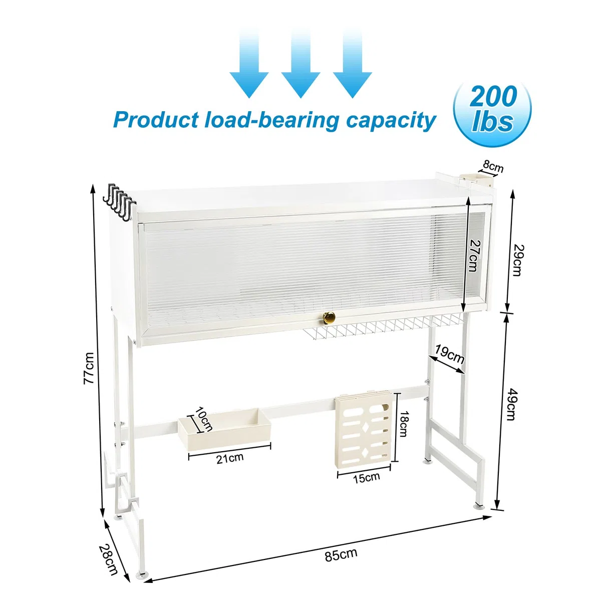 OHMG - Escurridor de platos de 3 pisos en la parte superior del fregadero, gran organizador de fregadero de acero inoxidable con varias cestas, portautensilios, gran estante de almacenamiento (85 x 28