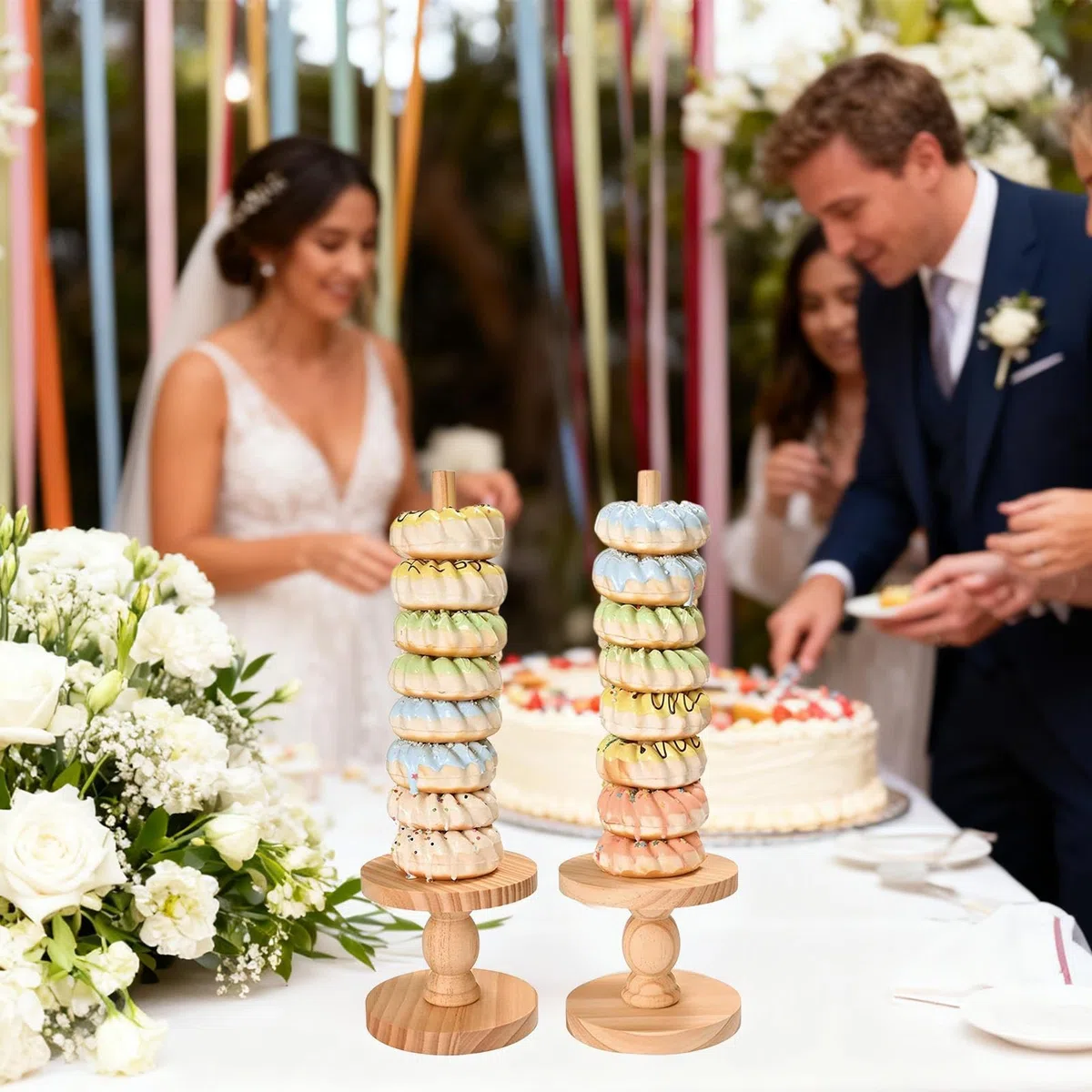 Torre De 4 Piezas Exhibición Decoración Rústica | Portabagels De Madera Para Para Postres Bodas Cumpleaños Navidad Shower Servicio De Mesa Buffet Hogar Restaurante Casa De
