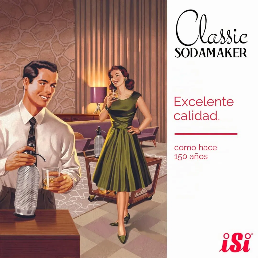 iSi Soda Maker Classic - Set de regalo (incluye 2 vasos y 10 cápsulas de soda, sifón de soda, 1,0 l, acero inoxidable, accesorio de bar para agua con burbuja