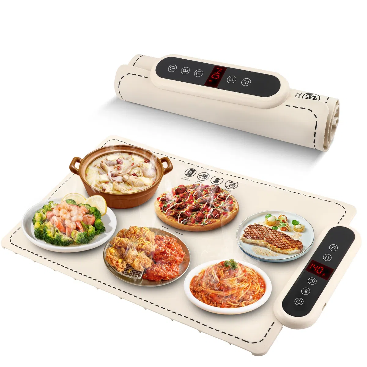 Bandeja Calefactora Eléctrica de Silicona Plegable 60x40 cm – Calentador de Alimentos Portátil con 6 Niveles de Temperatura y Bloqueo para Niños – Ideal para Buffets, Fiestas, Familia y Oficina