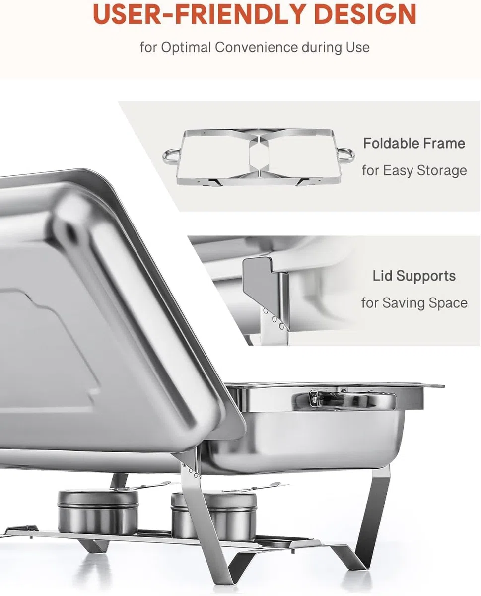 2/4/6 PCS Chafing Dish - Calentador de Buffet de Acero Inoxidable, Calentador de Alimentos Bufé, para Fiestas, cumpleaños, Fiestas navideñas [diseño de Borde Enrollable]