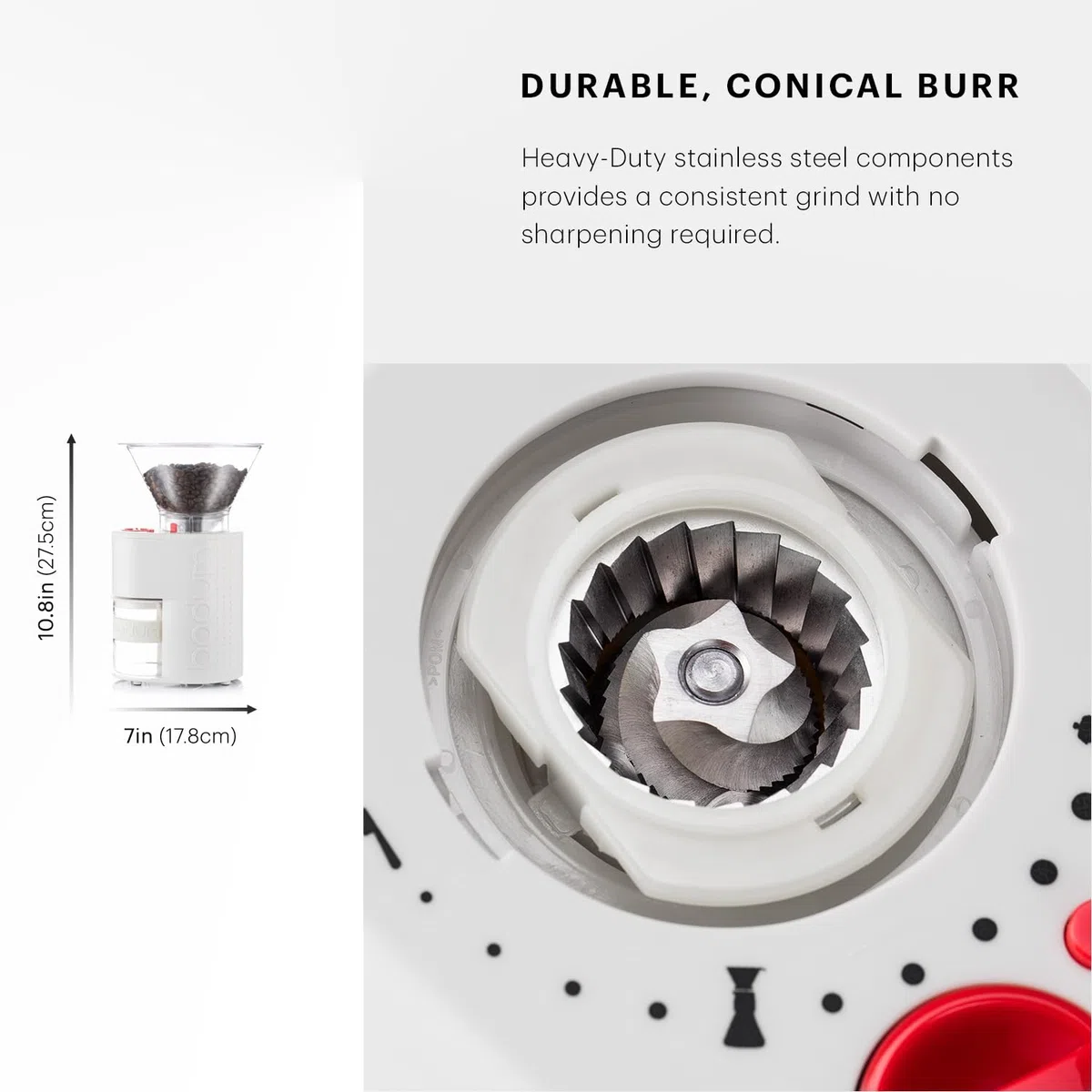 Bodum BISTRO Burr Grinder, Electronic Coffee Grinder with Continuously Adjustable Grind, White