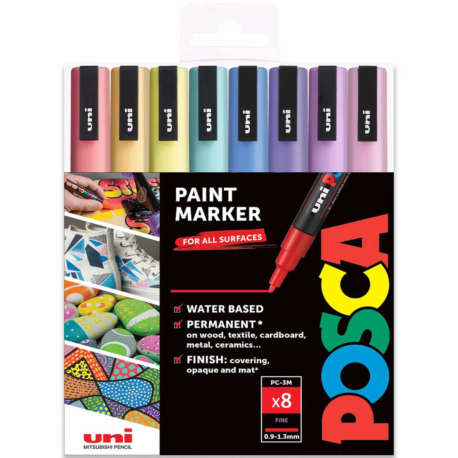 Uni Posca - PC-3M Arte Pintura Rotuladores - Conjunto de 8 - en Caja de Regalo - Pastel Tonos