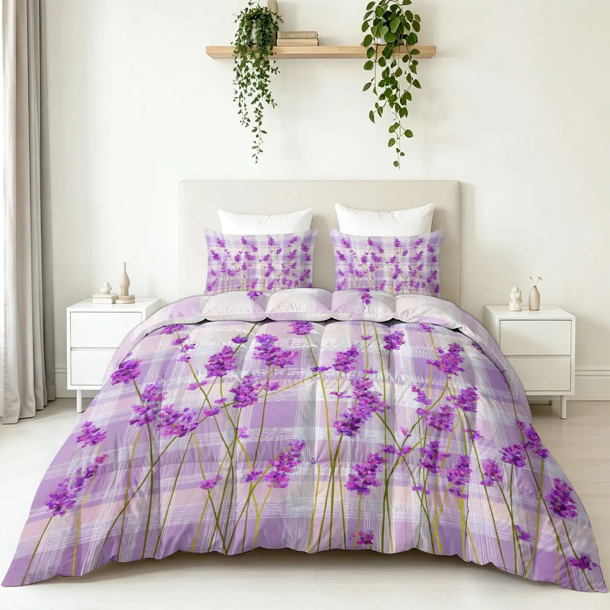 Genérico Edredón Invierno 150x200cm Lavanda Morada Edredón Nórdico Acolchado Suave Cálido y Transpirable con 2 Fundas Almohada 50x70cm, Lavable, 4 Estaciones