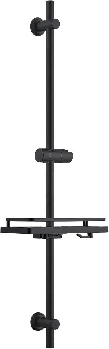 Görbach Barra de Ducha 100 cm de Acero Inoxidable, Columna Sin Grifo con Soporte de Alcachofa y Soportes de pared, Estante Ducha Ajustable en Altura, Negro