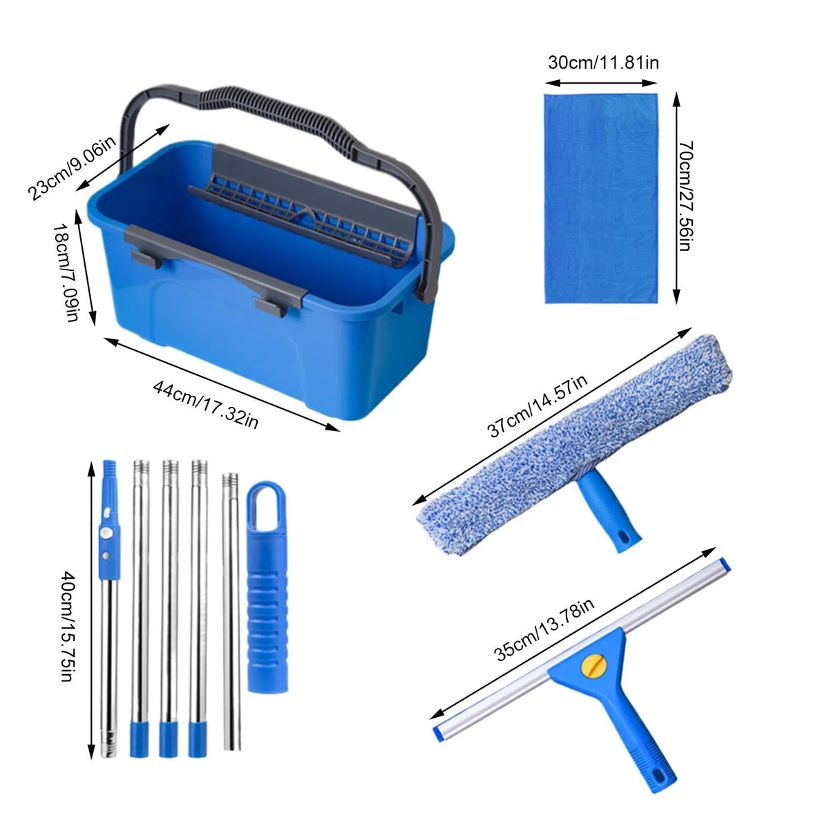 Herramientas De Limpieza De Ventanas Con Paño De Microfibra Y Pértiga | Herramientas Limpiacristales Y Cubo Para Puertas De Patio, Parabrisas De Automóviles, Azulejos Y Vidrios, Profesi