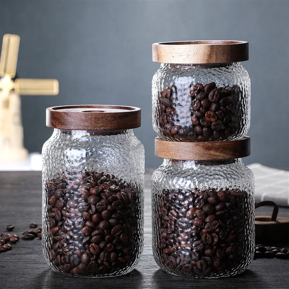 Recipiente de café Frascos de cristal de caramelo con tapa Botella de frasco de almacenamiento de cocina for especias Recipientes de vidrio for alimentos Frijoles de café té latas de vidrio Bote Café