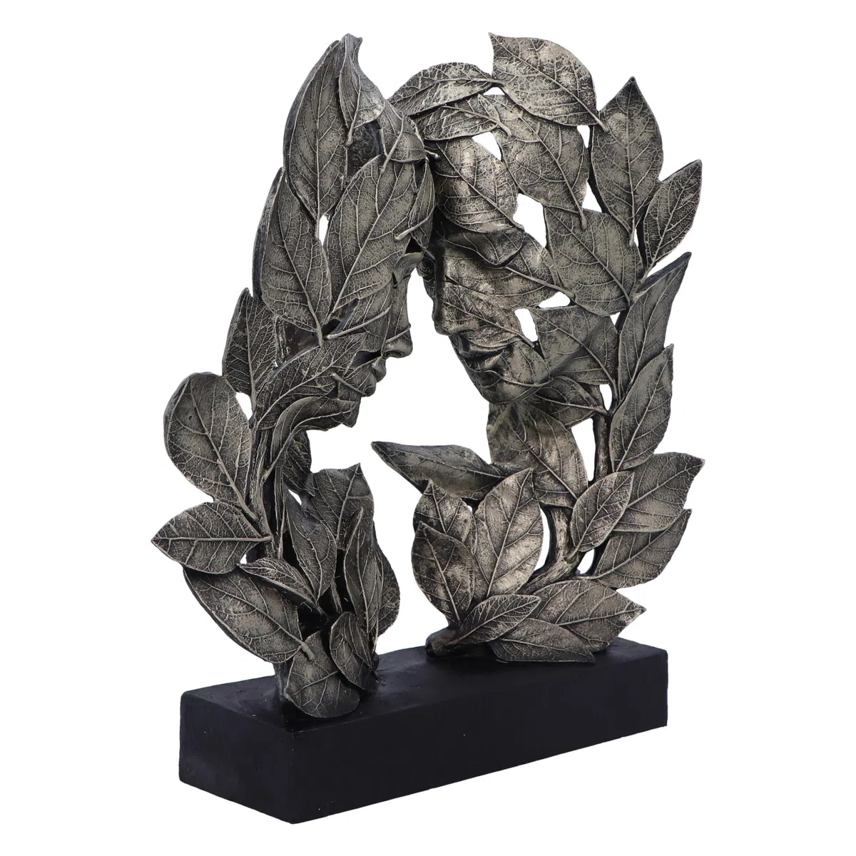 Nemesis Now Natural Emotion – Amor 31 cm, Resina, Plata, Cabezas Tocando Hojas, Escultura, Boda o día de San Valentín, Ideal para los Amantes de la Naturaleza y el Arte, Fundido en la Mejor Resina, | Resina, escultura de hojas tocando cabezas, regalo de b