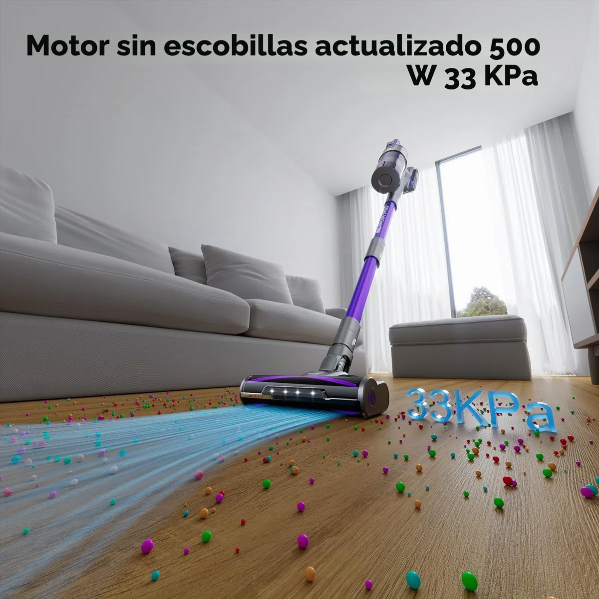 X18 Aspiradora inalámbrica, 33KPA/500W/65Min, Cepillo eléctrico inalámbrico 4 en 1 con 4 niveles de aspiración regulables, Aspiradora vertical potente para suelos, alfombras, pelo de animales