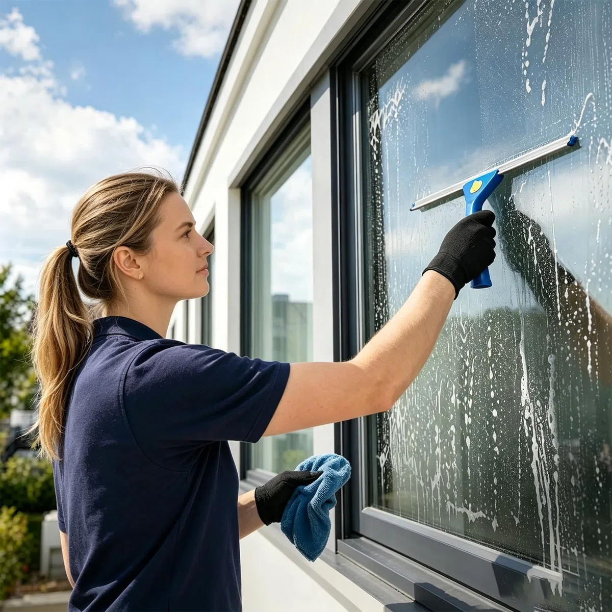 Kit Limpiacristales Con Cubo Con Paño De Microfibra Y Pértiga Extensible | Limpiador Para Ventanas Exteriores Con Cubo Para Puertas De Patio, Parabrisas De Automóviles, Azulejos Y Vidrios, Profesi